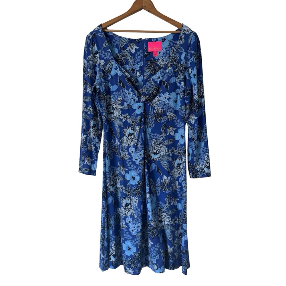 Lilly Pulitzer Floral Claudia Twist Front Midi Dress 16 Blue Jersey Tropical
